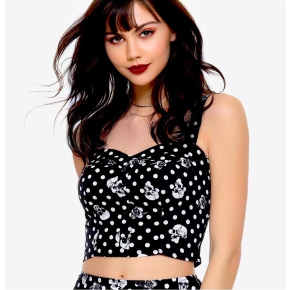 Black & White Polka Dot Skull & Rose Girls Crop Tank Top medium - Picture 1 of 8